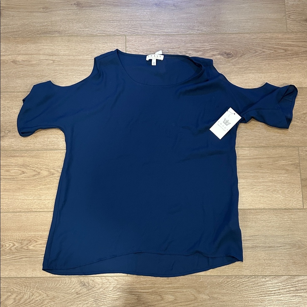 Chaus Navy Cold Shoulder Blouse